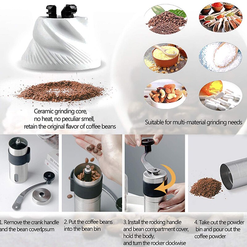 Kitchen Tool Grinders Silver Coffee Grinder Mini Stainless Steel Hand Manual Handmade Coffee Bean Burr Grinders Mill