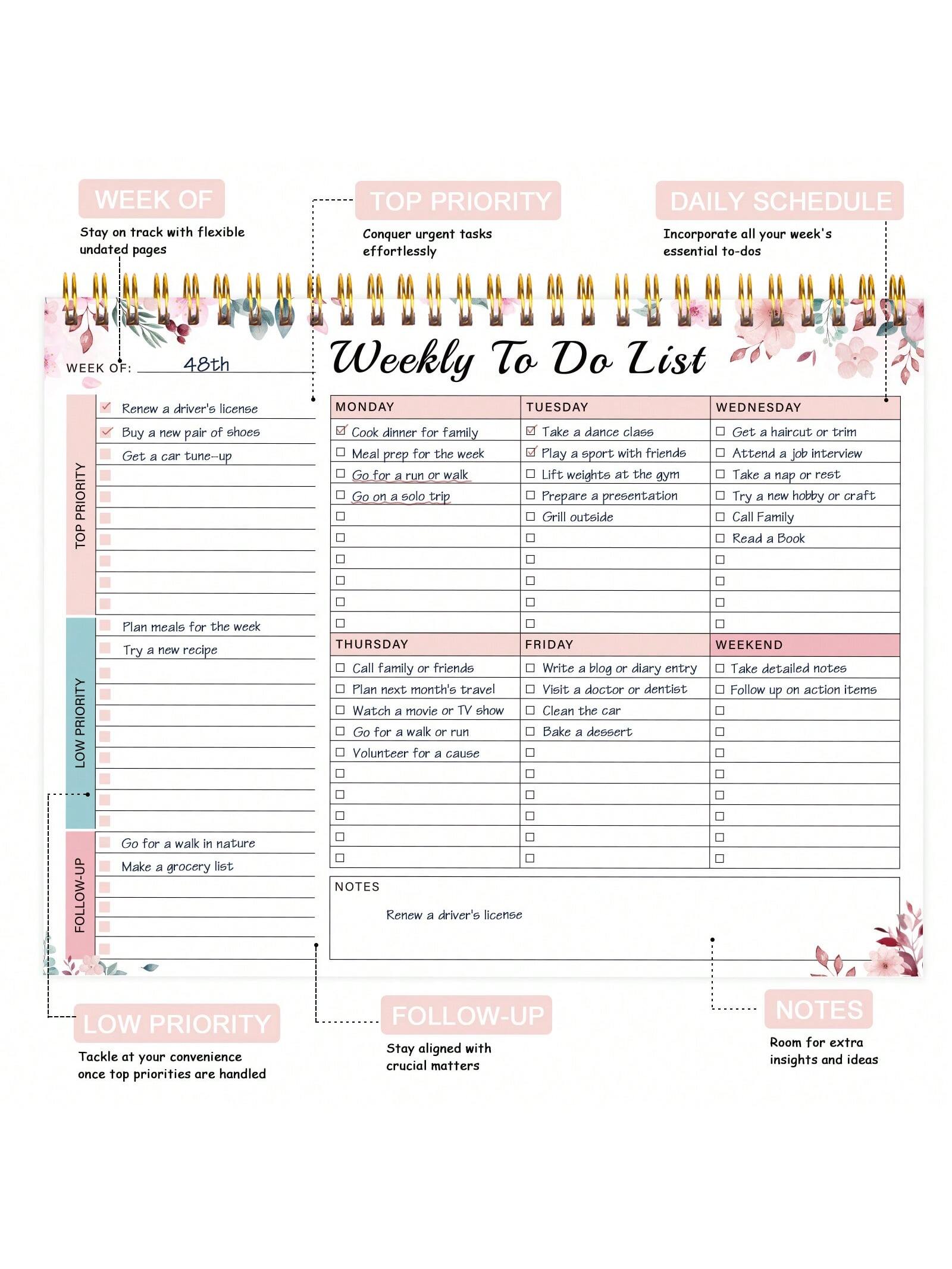 Minimalist Weekly Planner Pad | Undated Schedule Organizer with Habit Tracker & To-Do List | Daily Task Notepad: Peach
