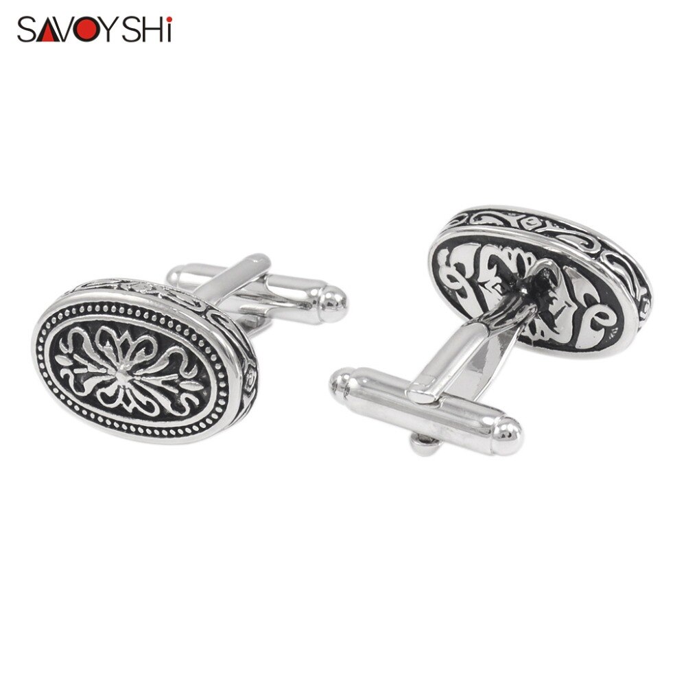 Savoyshi Vintage Patroon Manchetknopen Voor Heren Shirt Manchet Knoppen Zwart Zacht Email Manchetknopen Gratis Carving Naam