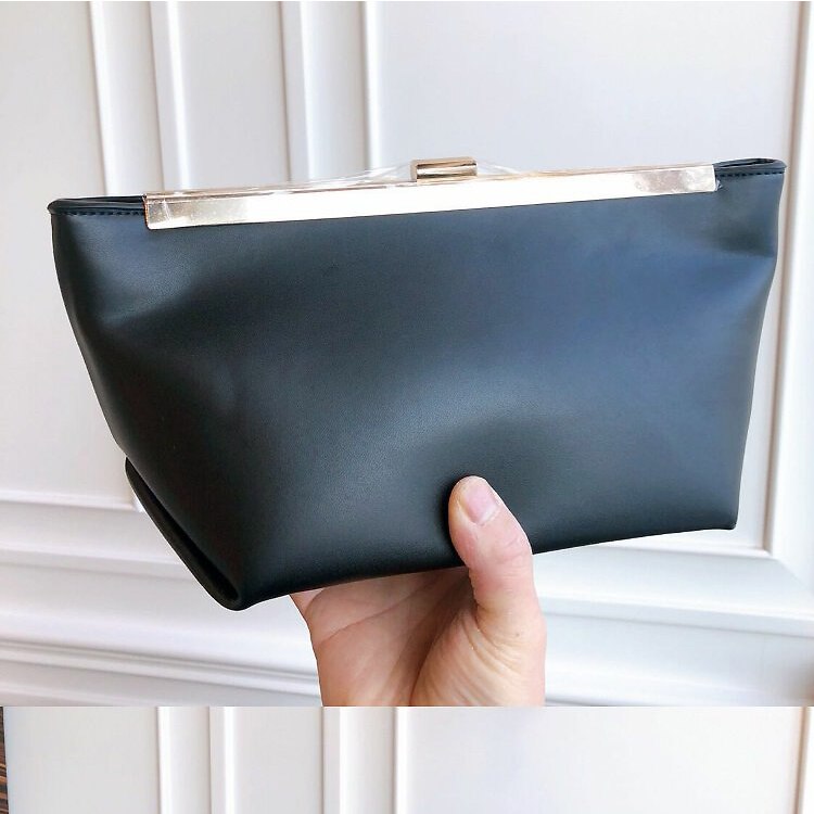 Vintage læder metalspænde kvinder punge og håndtasker dumpling clutches konvoluttaske pose taske skuldertaske mulepose: Sort