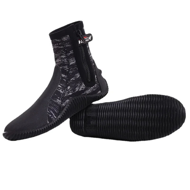 5MM Neopreen Duiklaarzen Water Schoenen Vulcanisatie Winter Koud Proof Hoge Bovenste Warme Vinnen Onderwatervissers Schoenen: XXS / Black
