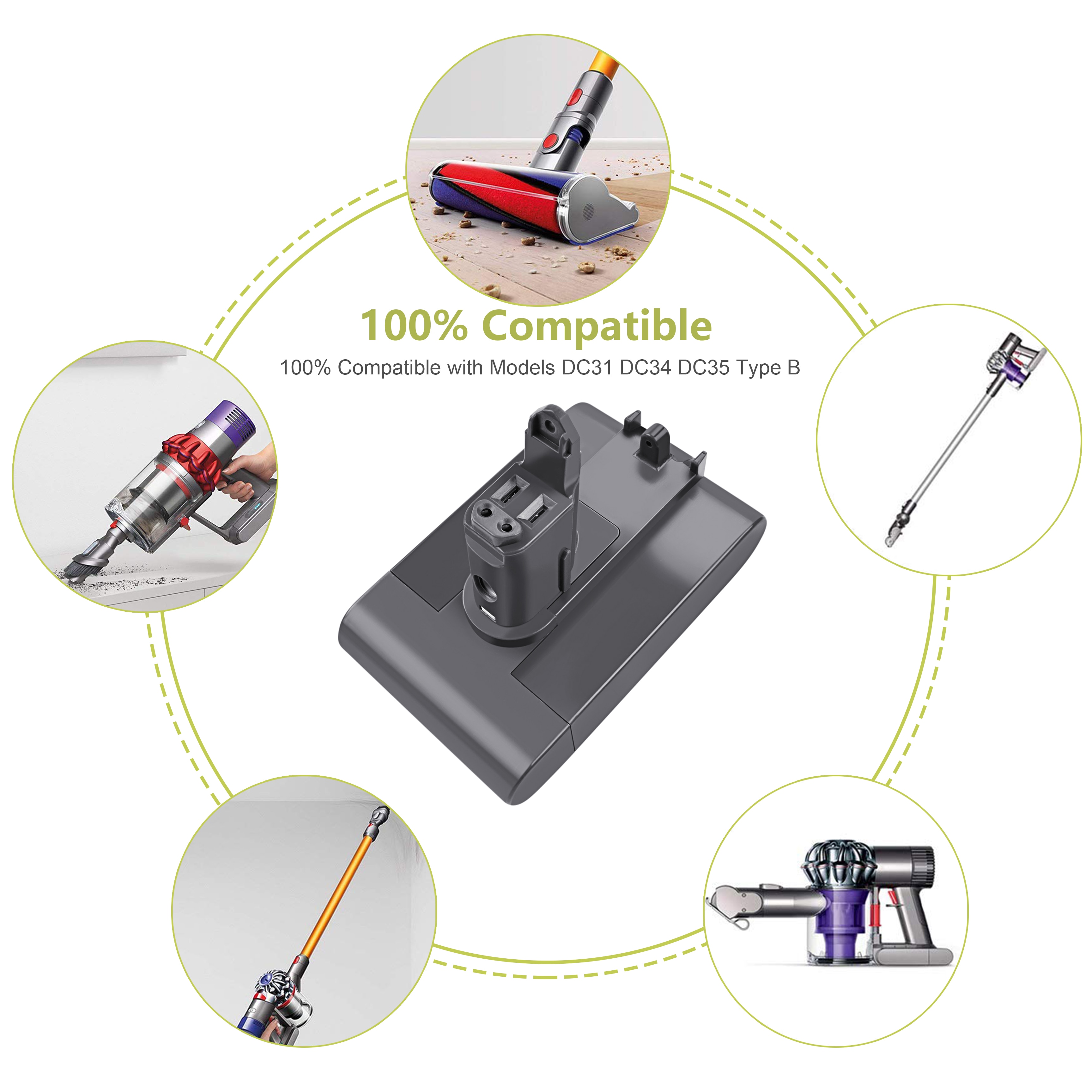 Batteria Bonacell 22.2V 4000mAh DC31 (adatta assolo tipo B) per aspirapolvere senza fili Dyson DC31 DC35 DC44 DC45 serie Li-ione L30