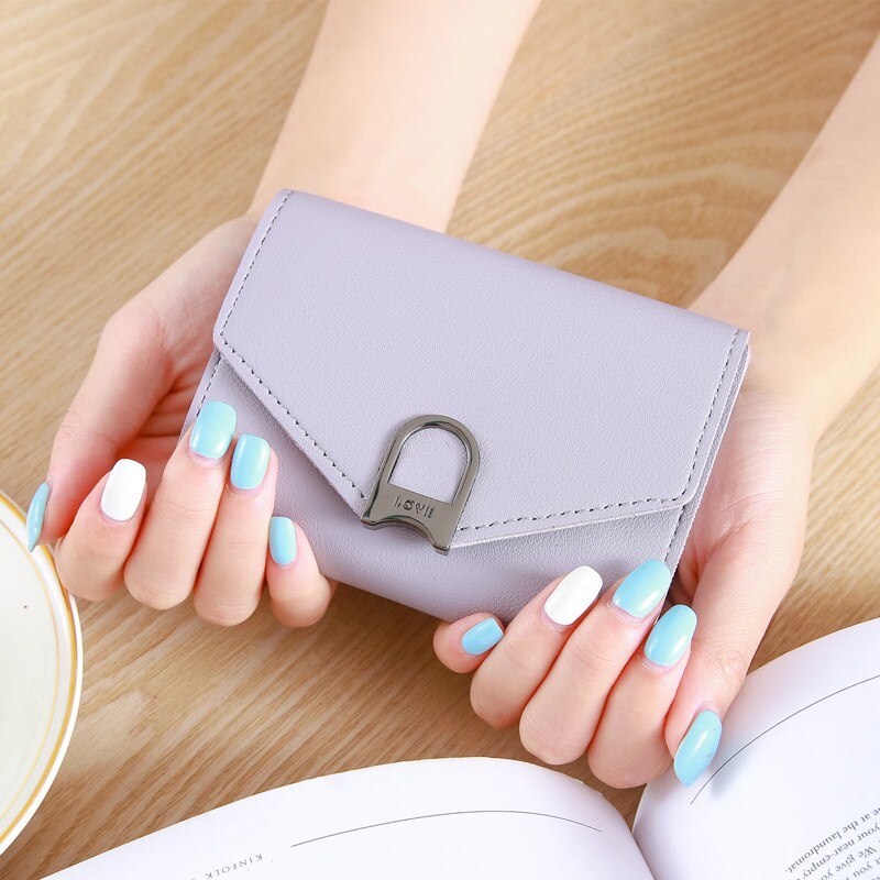 Vrouwelijke Portemonnee Mode Elegante Korte Portemonnee Vrouwen Snoep Kleur Kleine Lederen Portemonnee Dames Kaarthouders Tas Voor Vrouwen Clutch Dames: Light Purple