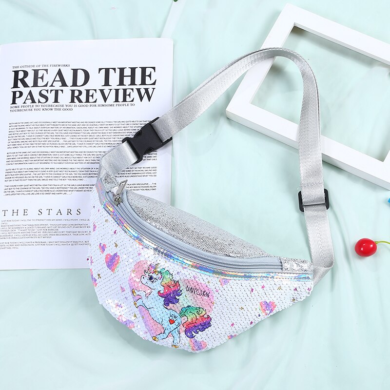 women leather waist bag cartoon sequin fanny pack for kid girl cute phone chest bag female belt bag fanny packs