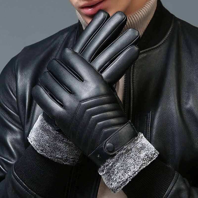 Hommes hiver gants en simili cuir PU chauds pour équitation résistant au froid Plus velours épais coupe-vent écran tactile gants moto gant @ M23