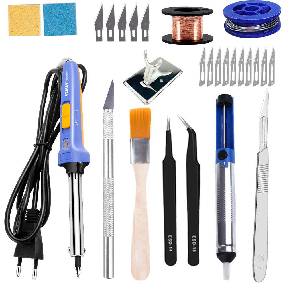 Dual Power 60W Adjustable Temperature Electric Soldering Iron 220V Welding Solder Rework Station Heat Pencil Tips Repair Tool: Set E