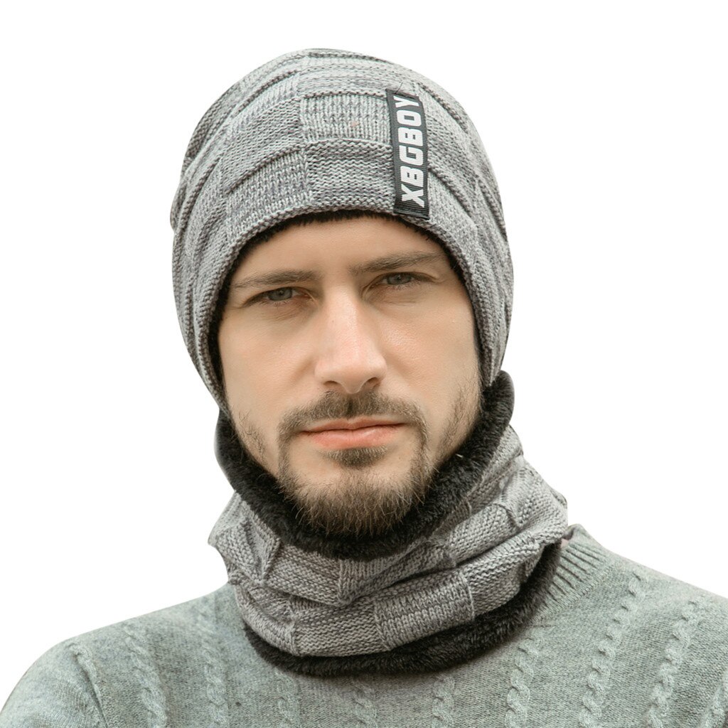 2Pcs Cap and Scraf Male Oversize Warm Hats Scarfs Accessories Causal Unisex Winter Scarf Hat man Warm Scarf And Hats