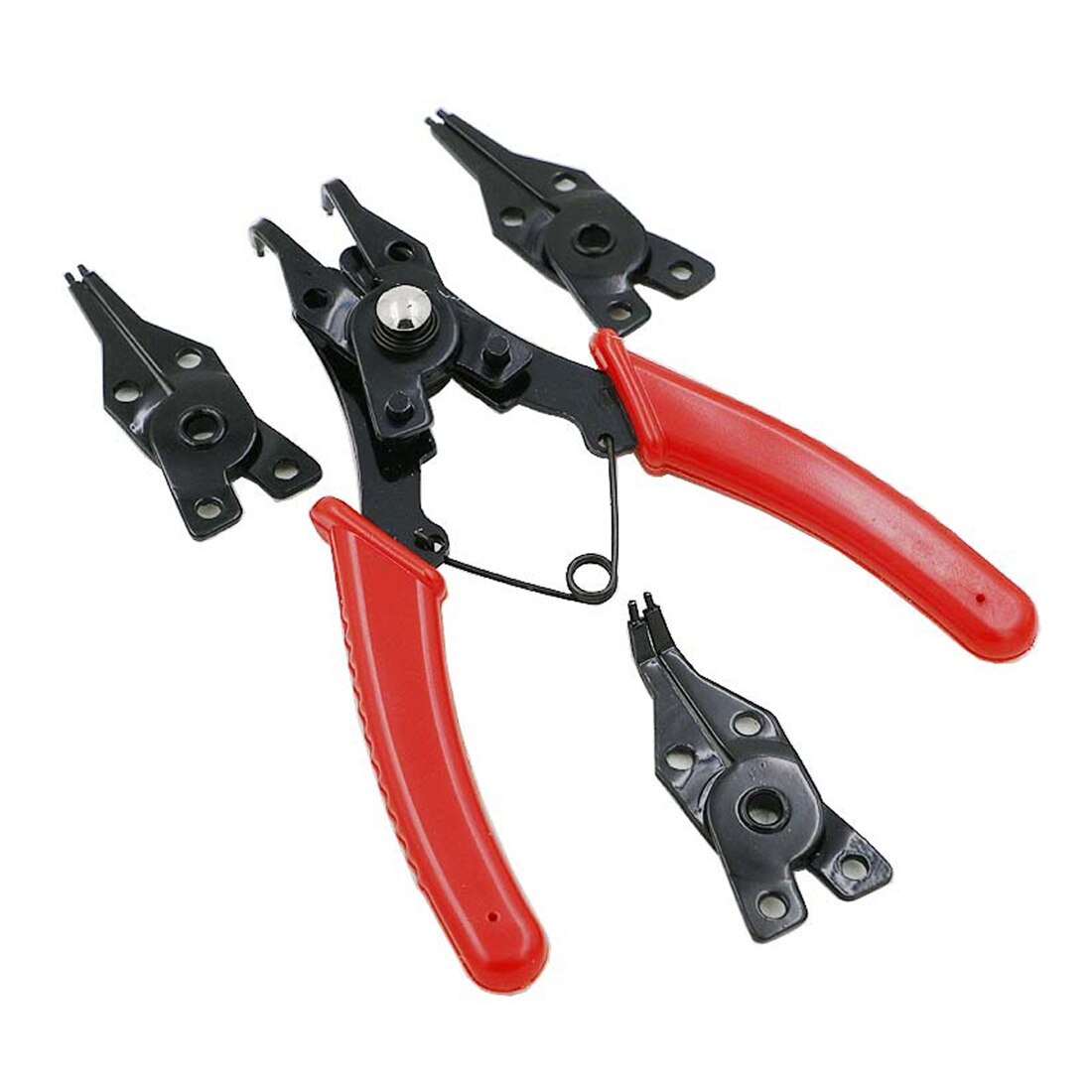 Alicates de anillo a presión multifunción herramienta de alicates multifunción herramienta externa interna para quitar anillos alicate de Circlip de retención con 3 cabezales de abrazadera: Red Ring Pliers 