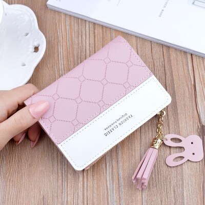 Ladies Wallets Short Zipper Student Korean Small Flower Coin Purse Soft Leather Thin Wallet Women Bag Tassel: 15