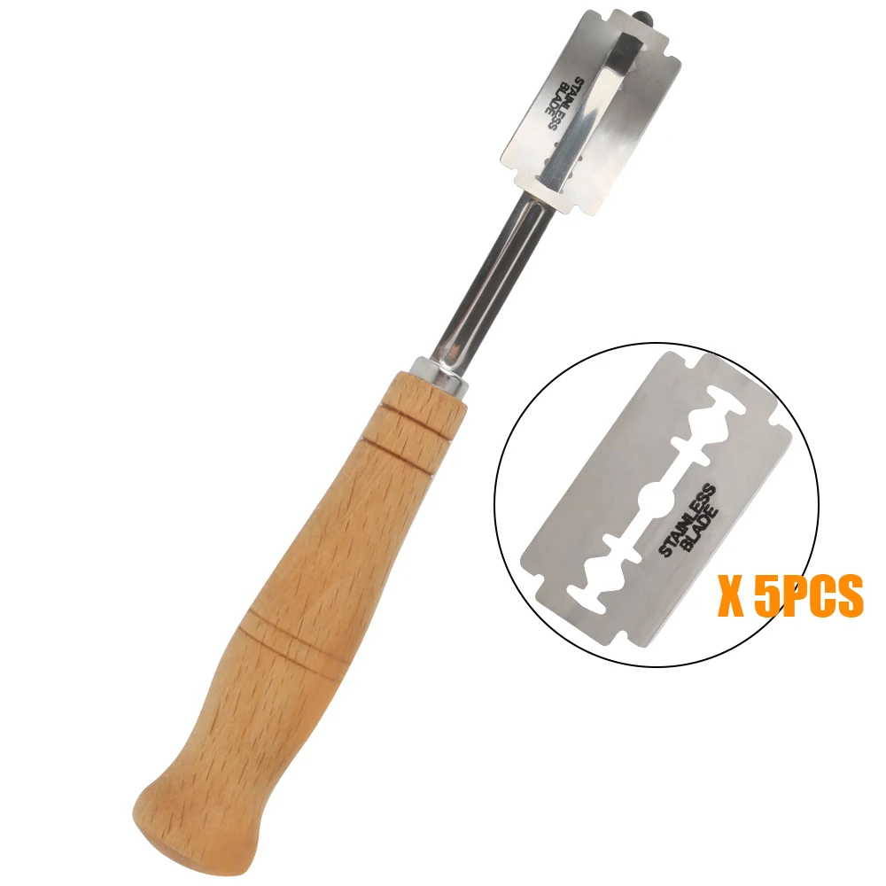 Broodsnijders Met 5PCS Vervanging Messen Bakmes Gereedschap Voor Westerse Baguette Franse Toast Cutter Bagel Arc Gebogen Mes