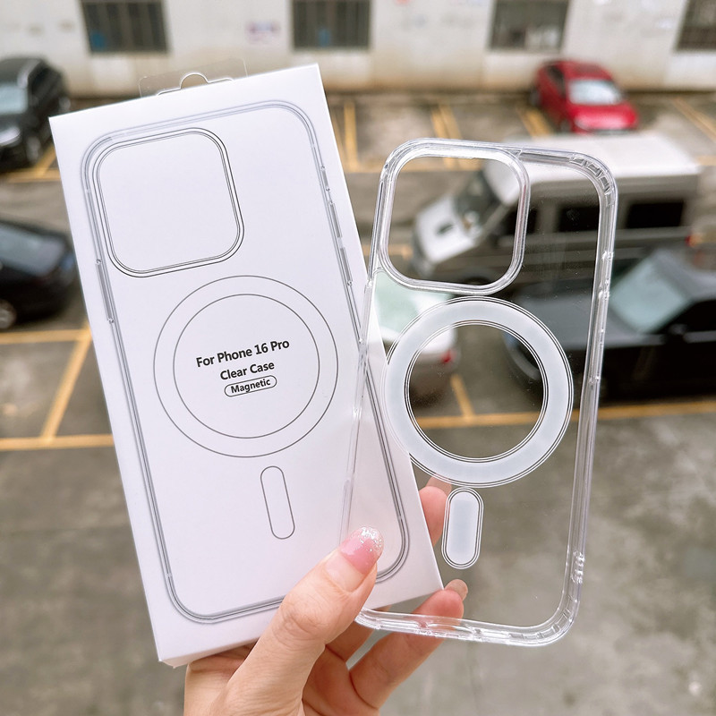Transparent magnetiskt för magsafe trådlöst laddningsskal 11 iphone 17 16 15 14 plus 13 12 pro max stötsäkert fodral