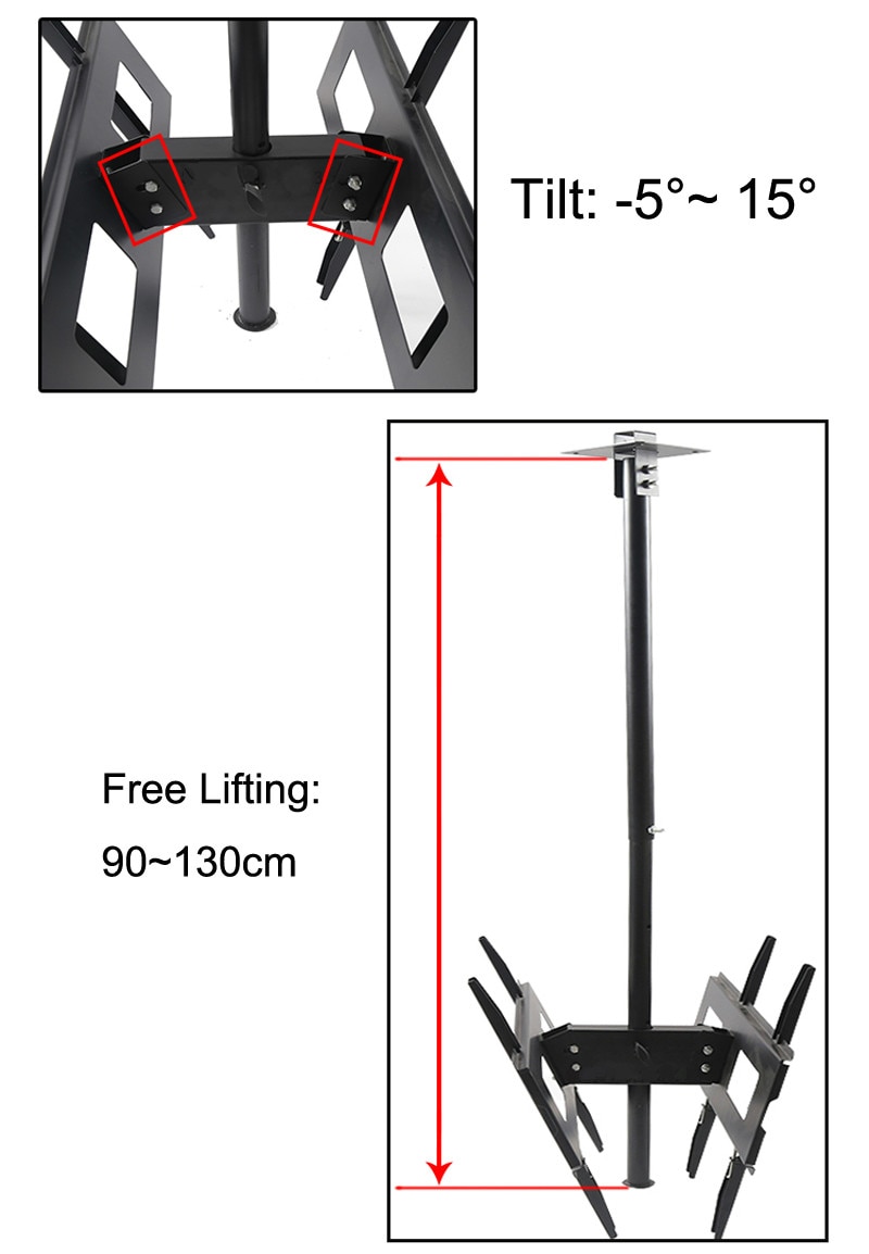 30-65 inch Dual Screen LED LCD TV Ceiling Mount Free Lifting 90-130cm 360 Swivel Max. VESA 45*67CM Double TV Bracket Hanger