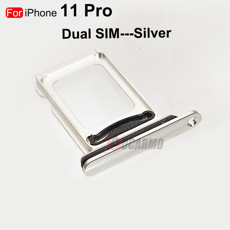 Aocarmo 10 sztuk/partia podwójna karta Sim dla iPhone 11 zawodowiec pojedyncze gniazdo karty SIM taca uchwyt adapter gniazdo części zamienne: 10szt -Dual--srebro