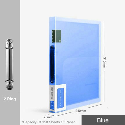 Carpeta de archivos con 3 anillas de colores, organizador de papel A4, 2 anillas transparentes, fundas organizadoras de documentos, carpeta de PVC A4: 2 Ring    Blue