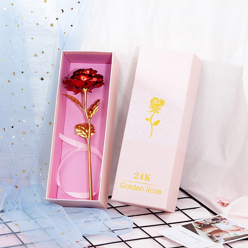 24K Gold Foil Rose Valentine's Day Rose Emulated Flower Single Gold-plated Rose Bouquet Gold Foil Flower Box: 01