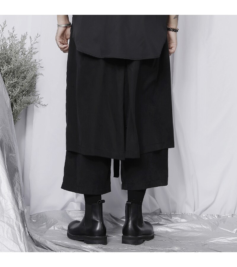 Original casual pants men's culottes loose wide-leg pants Yamamoto wind niche multi-level men's nine-point pants