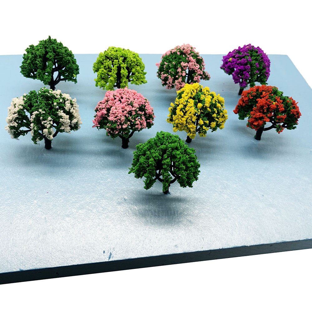 9PCS 50mm Shrub Trees Model Trees 1/87 HO Scale Model(Flower)Trees Miniature Landscape Model Train Railway Layout Scenery
