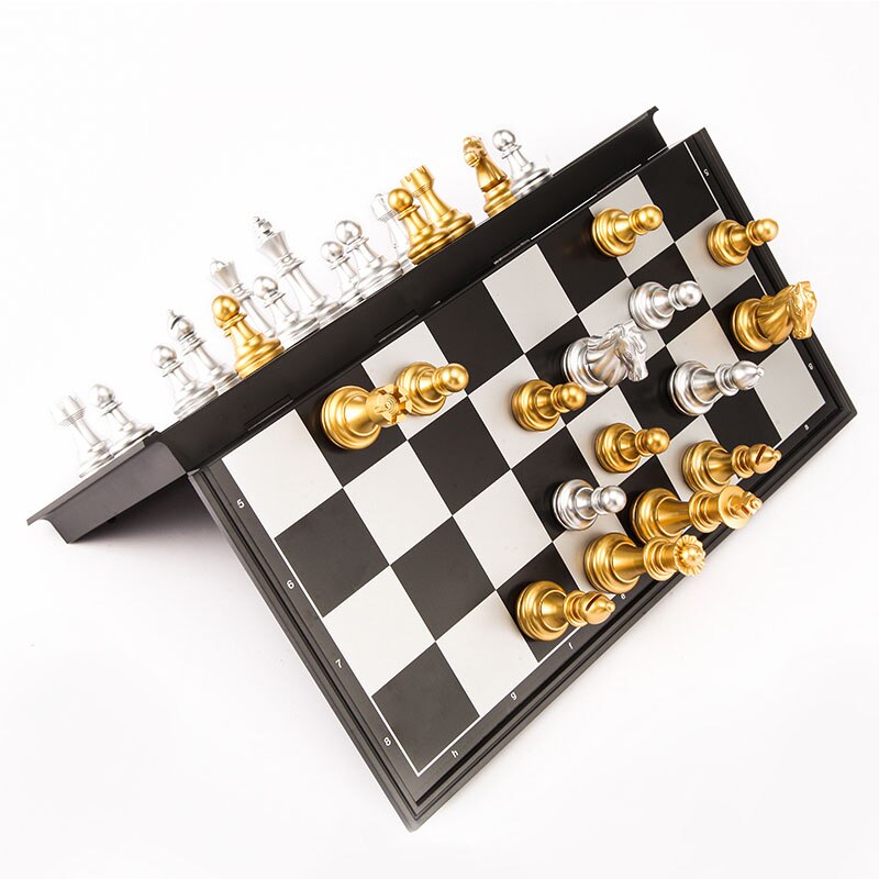 Middelalderligt skak sæt med skakbræt 32 guld sølv skakbrikker magnetisk brætspil skak figur sæt