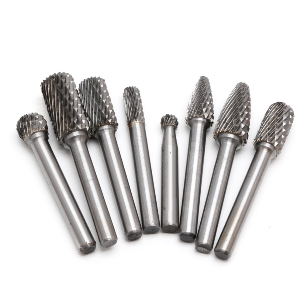 Ny 8 st/set 6mm-12mm volframkarbid borrkrona cnc gravyr 1/4 " roterande skärfilar sliphuvud borr hårdmetall borr