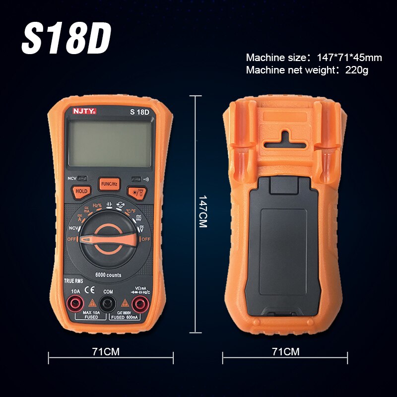 Multimètre numérique T28B/S18D, 6000 points, testeur électrique, détecteur de tension AC/DC, capacité de résistance, gamme automatique