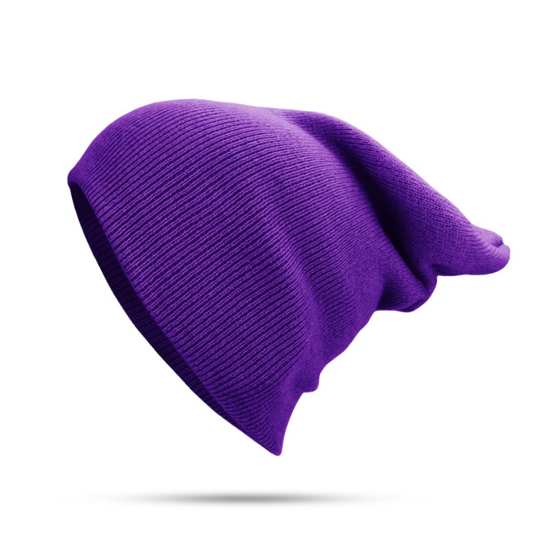 Talvihattu miehille naisten skullies pipot lämmin lippalakki unisex elastisuus neuloa pipo hatut yksivärinen neule tyttö ruusunvihreät hatut: Violetti