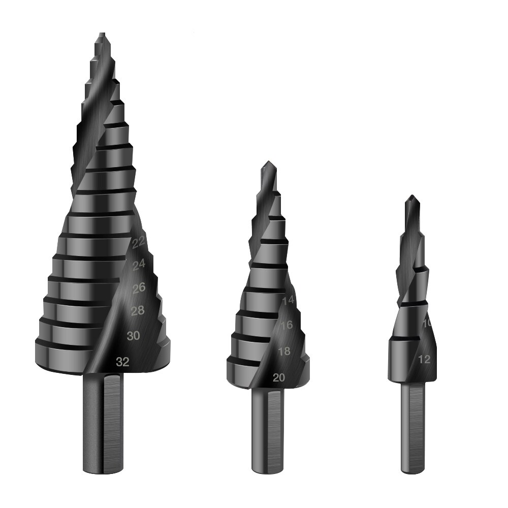 4-12/20/32mm Step Drill Bit Hss Cobalt Step Stepped Nitrogen Spiral Step Cone Metal Cutter Metal Cone Triangle Shank Hole Drill: 3PCS No Box