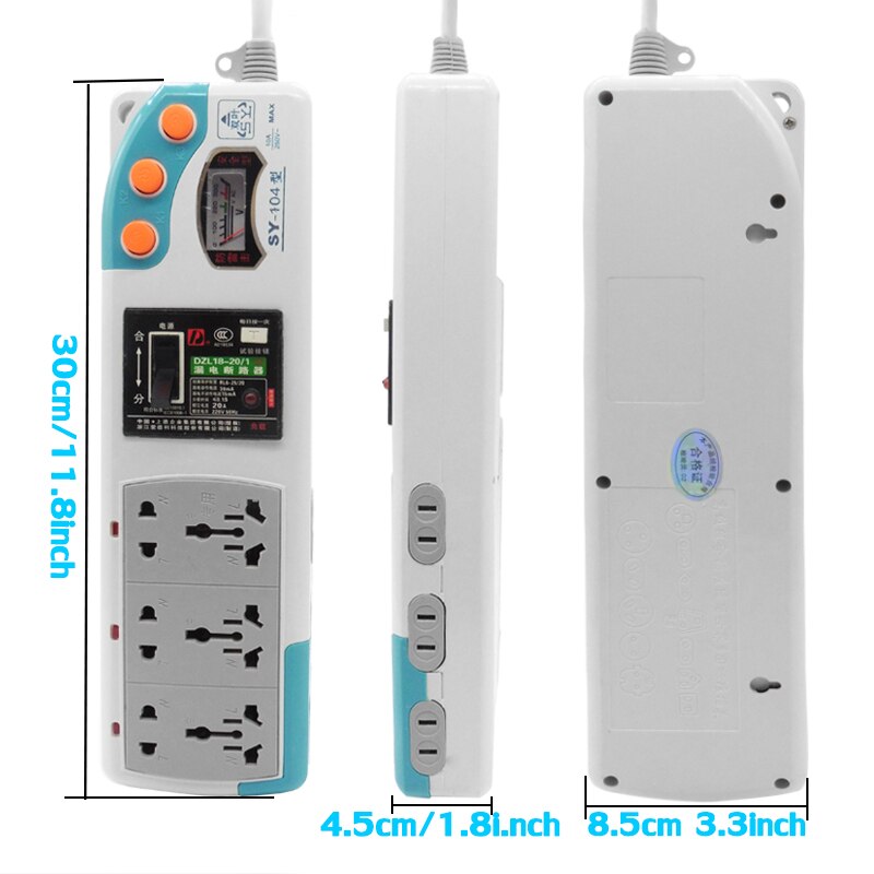 10A 250V Lightning/Leakage Protection Power Strip with Voltmeter 9AC Outlet Extension 1.8/3/5M Power Cord Multipurpose socket