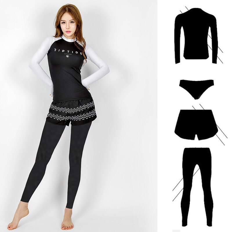 4 stuks badpak dames lange mouwen wetsuit duiksportkleding uv-bescherming rashguards zonnepak heren sportkleding trainingspak: Dames 4- delige set / M