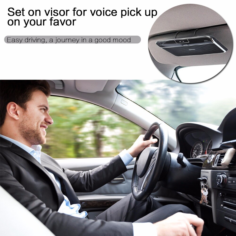 JINSERTA Solar- angetrieben Auto Freisprecheinrichtung Bluetooth Bausatz Hände freies Sonnenblende Lautsprecher mit Telefon Buch Stimme Aufruf