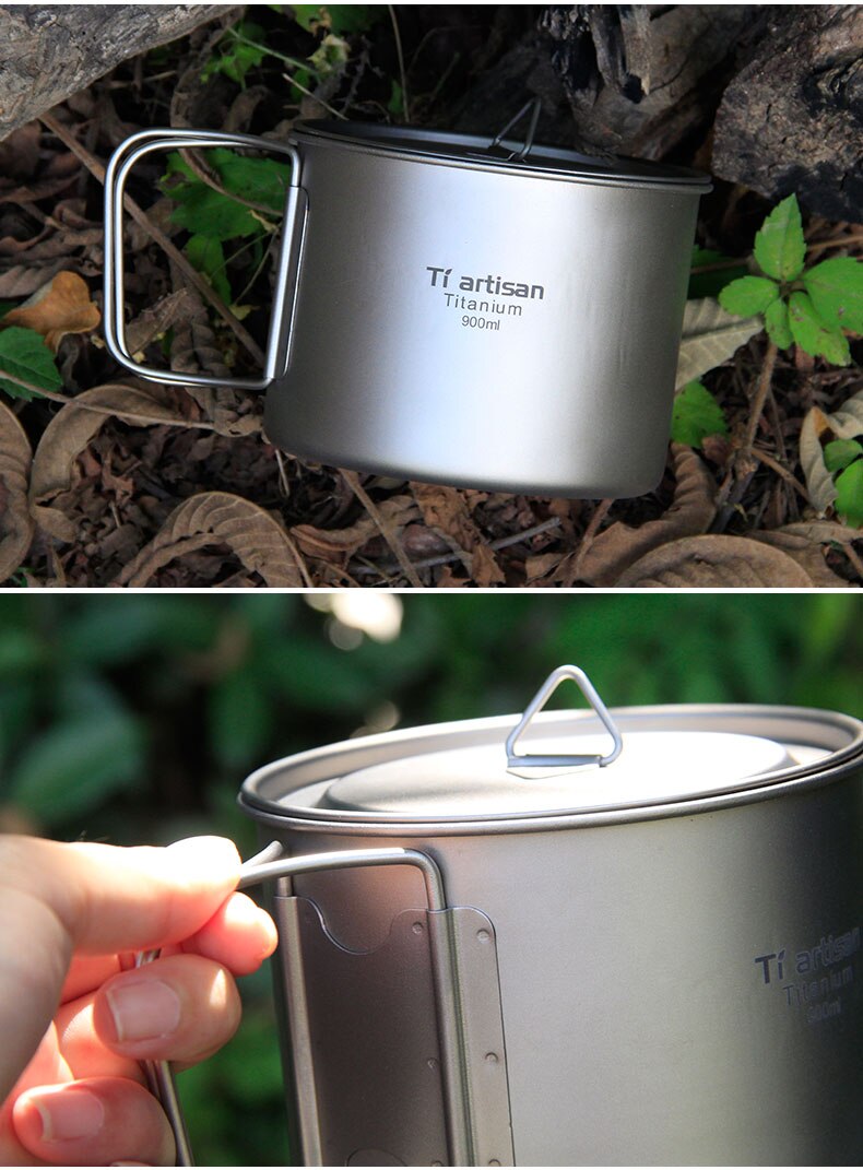 Tiartisan 900ml ren titanium pot udendørs camping ultralette titanium skål med låg større kapacitet picnic køkkengrej: To stk