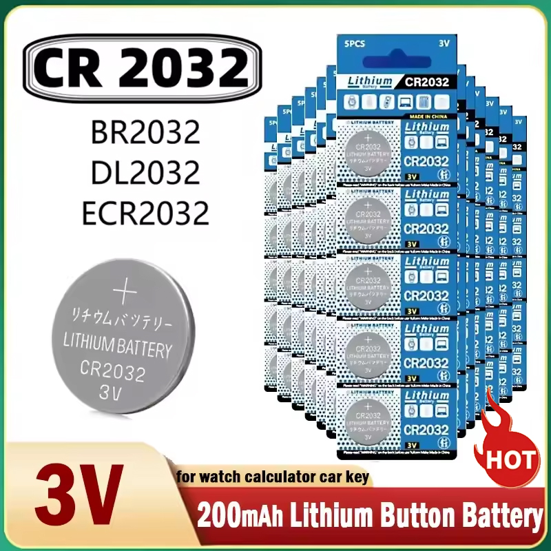 Bateria de lítio cr2032 de 200mah, cr 2032 dl2032 ecr2032, 3v, para brinquedos, relógio, calculadora, chave de carro, botão de controle remoto
