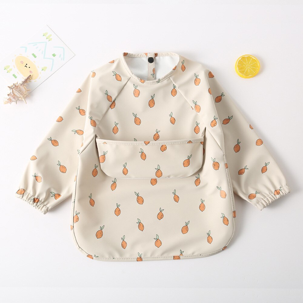 Baby Long Sleeved Bibs Children Toddler Bibs Art Crafts Waterproof Mealtime Protection Washable Easy Clean Smock for Kid: Lemon