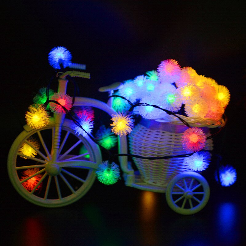 Pelsbold snebold 7m 50 led solar fairy guirlande led string lys udendørs have gård indretning gadebelysning jule solar lampe: Flerfarvet