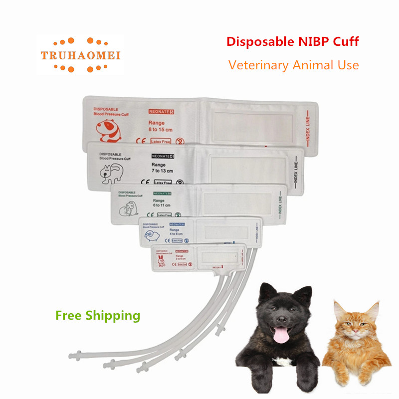 Brazalete NIBP veterinario de varios tamaños para la parte superior del brazo, manguito NIBP desechable no tejido para animales, presión arterial para mascotas, manguera individual