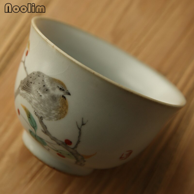 Malede blomster og fugle japansk antik kinesisk porcelæn gaiwan kung fu te kopper retro porcelæn celadon vand kop drinkware