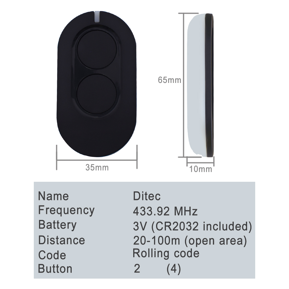 1/3/5/10pcs DITEC Entrematic ZEN2 ZEN4 BIXLS2 BIXLP2 GOL4 BIXLG4 Porte de garage Télécommande 433MHz Rolling Code