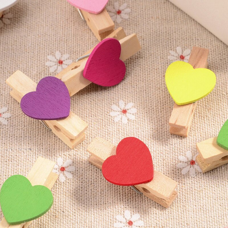 100 Mini Houten Hart Pinnen Fotopapier Clip Wedding Decor Craft (Gemengde)