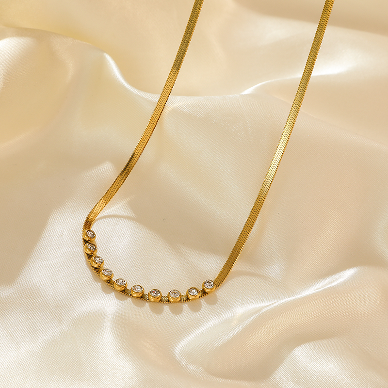 EILIECK 316L collar de circón de Color dorado de acero inoxidable para mujer gargantilla de cadena de estilo Simple collares de boda de joyería