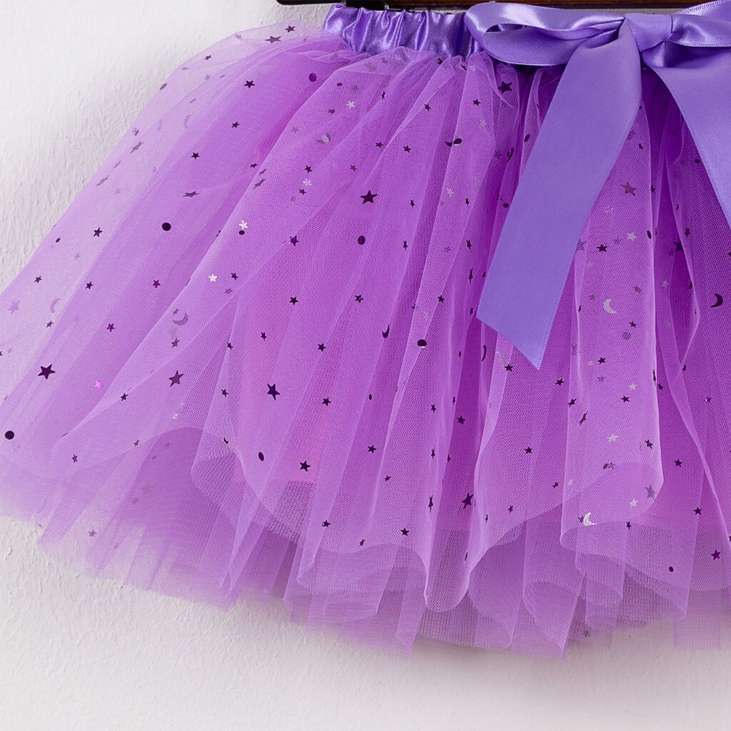 Kids Meisjes Mini Rok Party Dance Ballet Kostuum Splice Star Sequin Tule Rok + Strik Haarspeld Set Baby Kleding мини Юбка