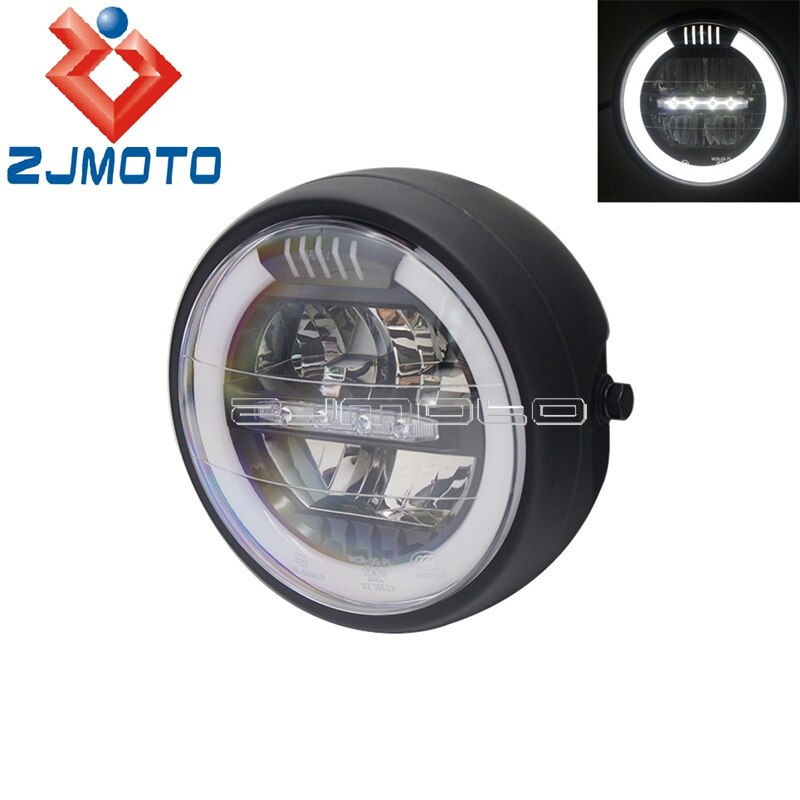 E-Mark E8 Led Motorcycle Headlight DRL Halo Built-In Radiator Led Hi/Lo Beam Headlamp For Harley Cafe Racer Bobber Chopper: black white
