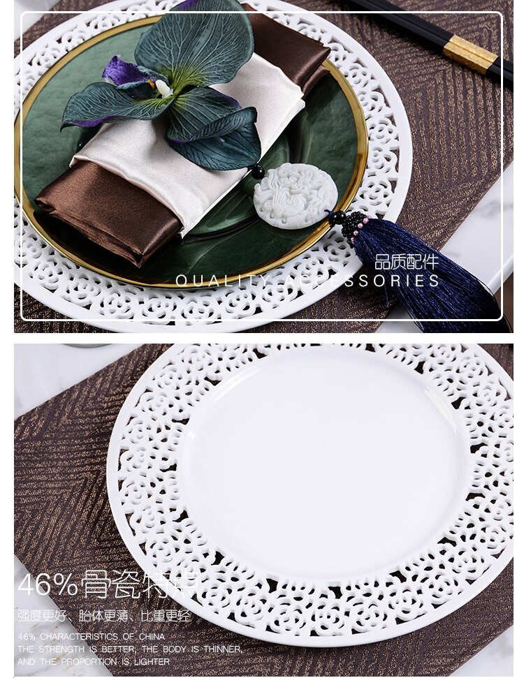 Chinese Tableware Western Food Plate Set Model Room Hotel Hollow Ceramic Tableware Set Tableware Full Package Pad Napkin