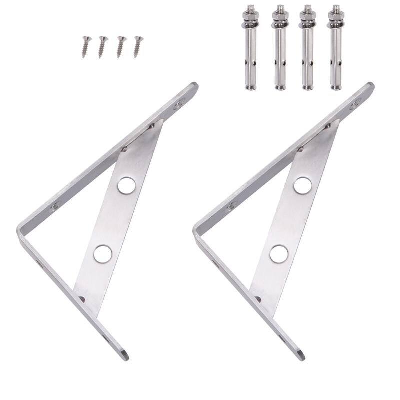 2pcs Durable Industrial Wall Shelf Support Bracket Stainless Steel Triangular Bracket with 4 Screws: Silver