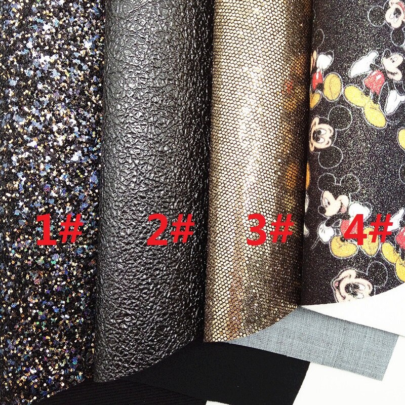 Zwart glitterleer, muis bedrukt glitterleer, metallic imitatiestof voor strik  a4 21 x 29cm twinkling ming  km163: 1 set