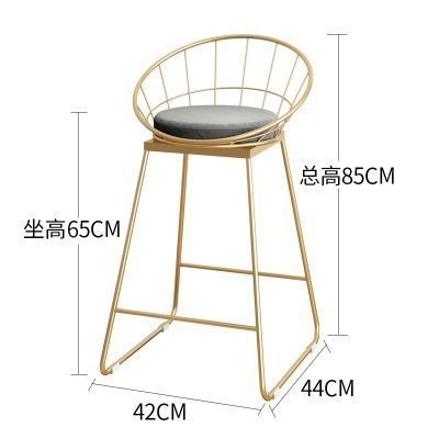 High gold bar stool wrought iron bar stool chair simple dining chair modern Nordic iron leisure chair bar chair: 65cm gold