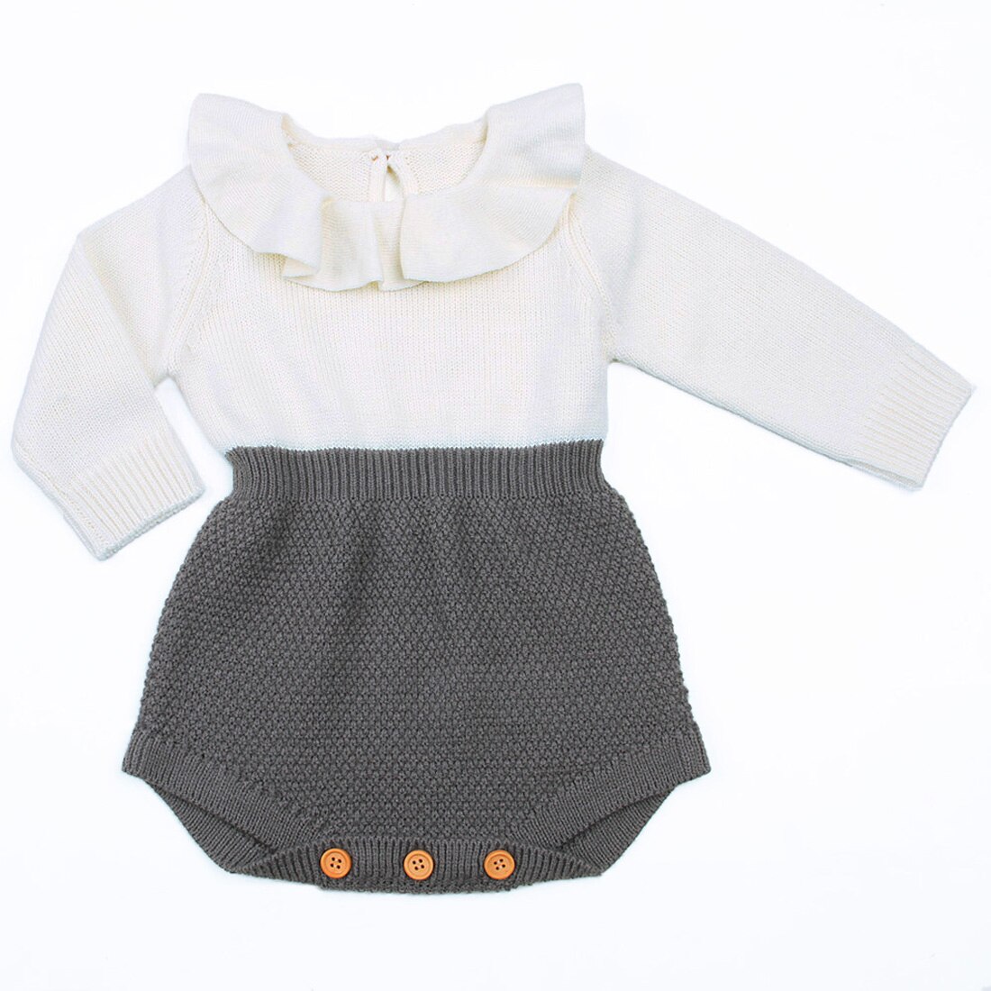 Autumn Winter Newborn Baby Clothes Infant Toddler Girl Sweaters Rompers Wool Knitting Long Sleeve One-piece Outfits 0-24M: Gray / 6M