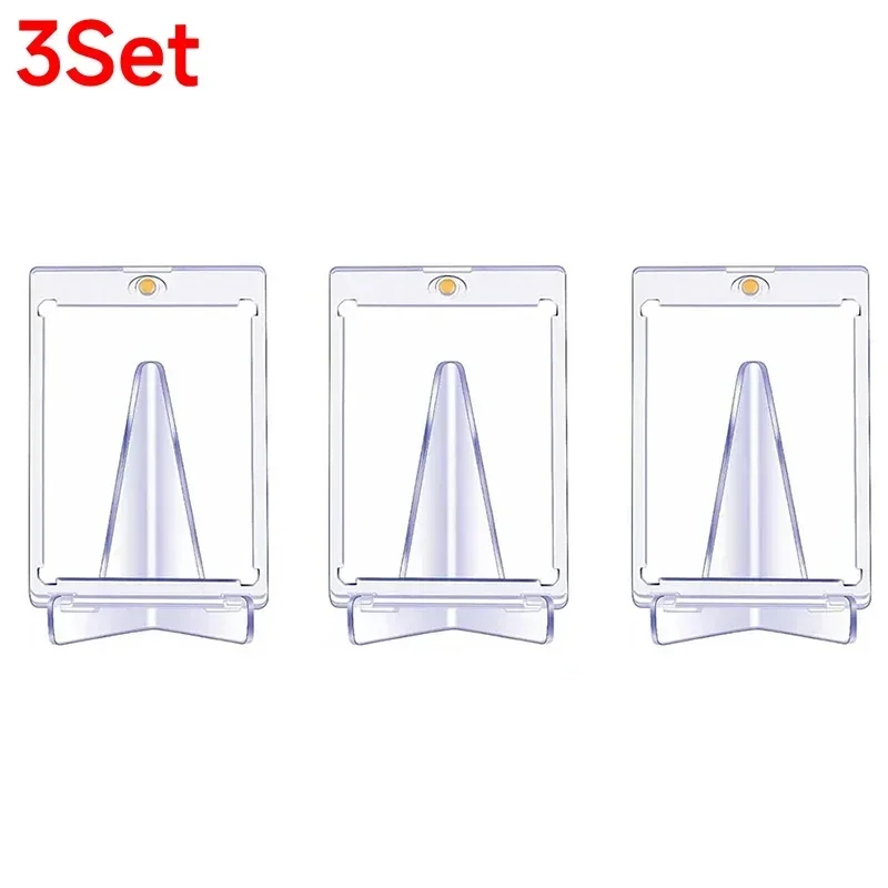 10-1PCS Magnetic Cards Holder for Trading Card Support Set Arcylic Triangle Card Display Stand Waterproof Transparent Protector: grey