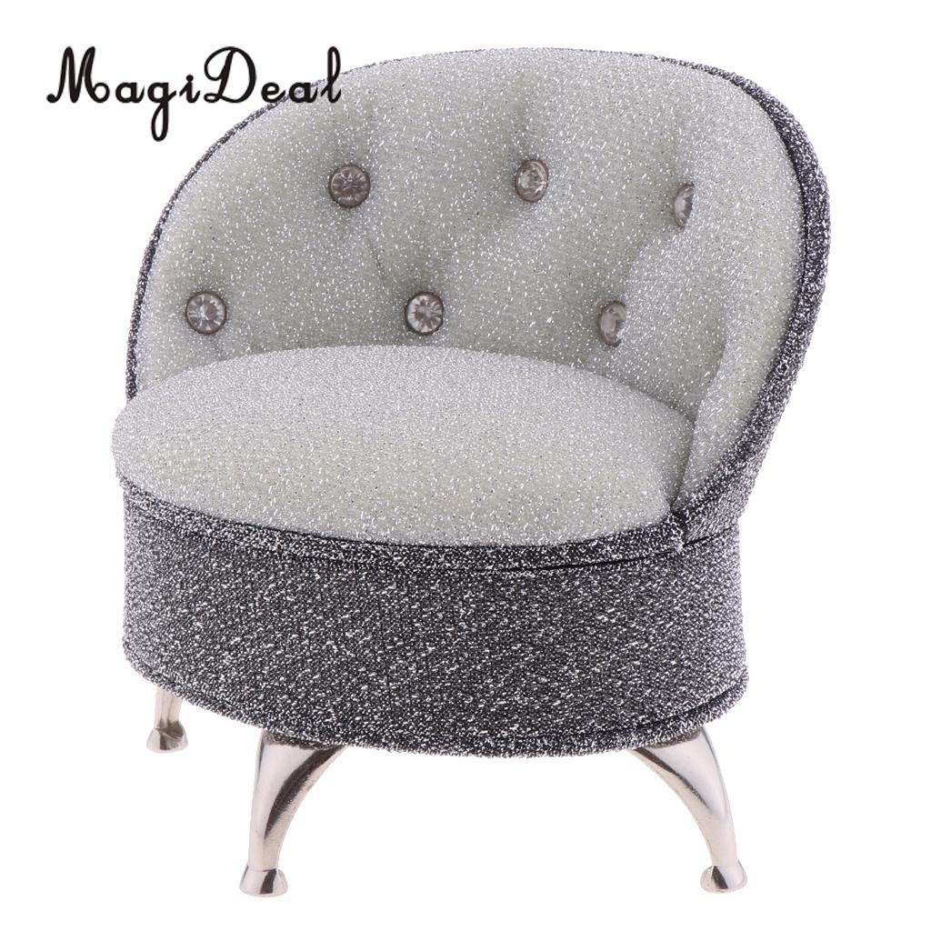 1/6 Scale European Style Single Sofa Chair with Rhinestone Dolls House Bedroom Living Room Furniture Decoration Model Toy: Gray Black