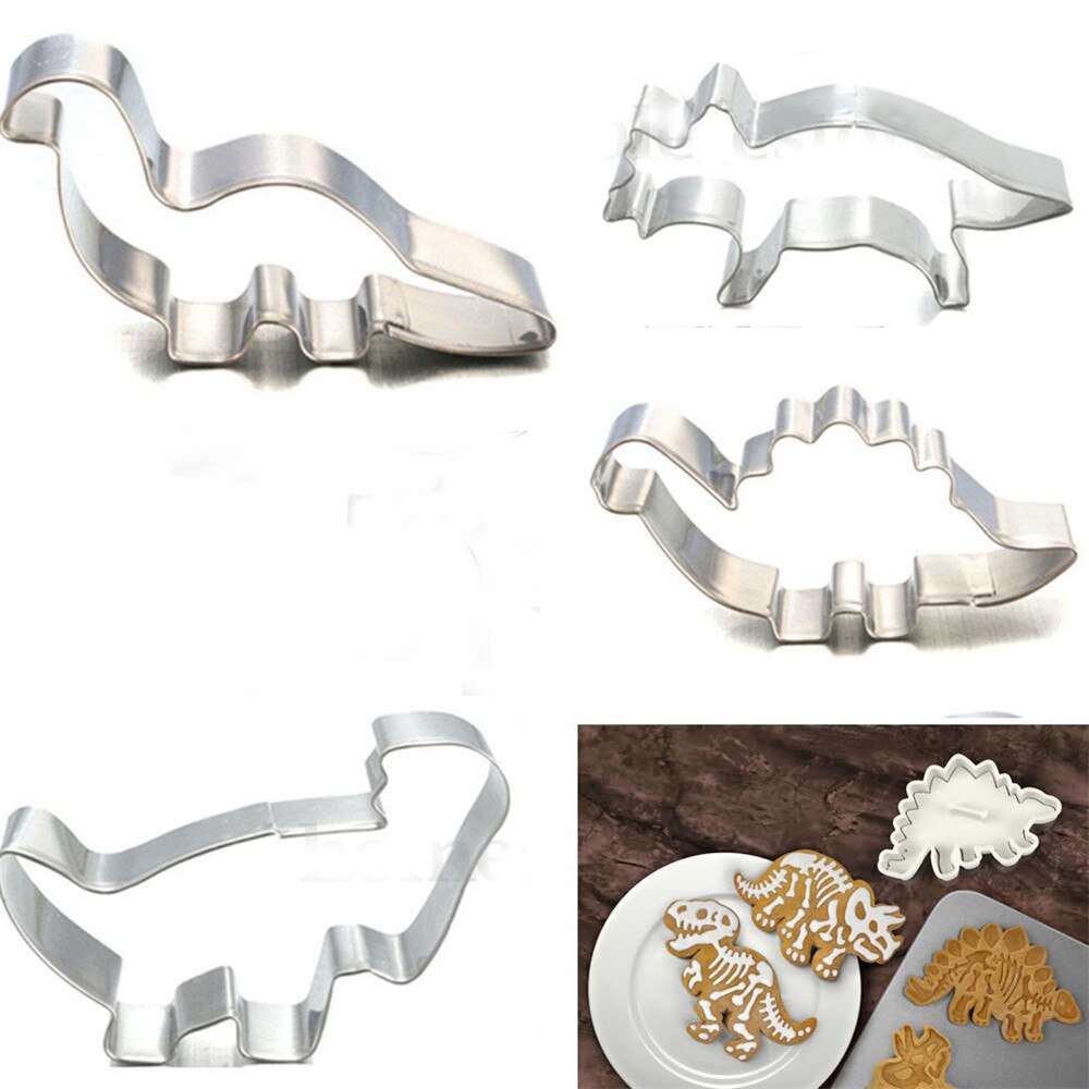 4 stk/sæt rustfrit stål dinosaur dyr fondant kage småkage kiks udskærer dekoration form kage bageværktøj