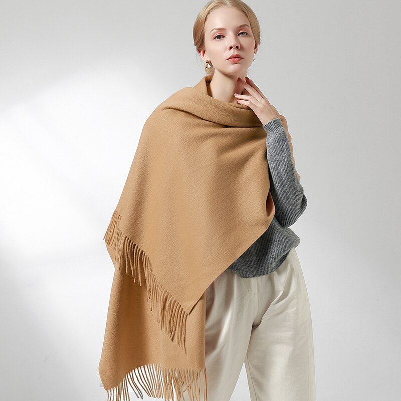 Vinter uld tørklæde kvinder tykkere sjaler og ombryder echarpe til damer foulard femme vinter solid cashmere tørklæder stoles: Kamel