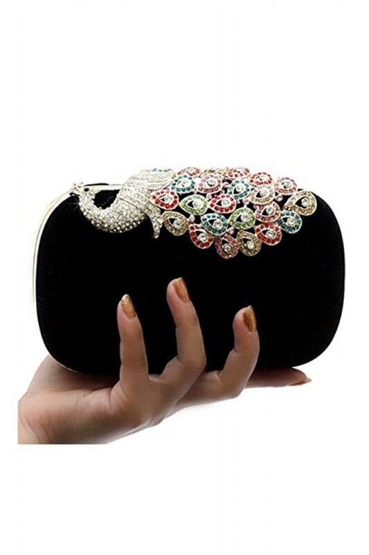 Fggs-dames avondtas dames handtas clutch bag pauwzwart voor bruiloften en avondjurken)